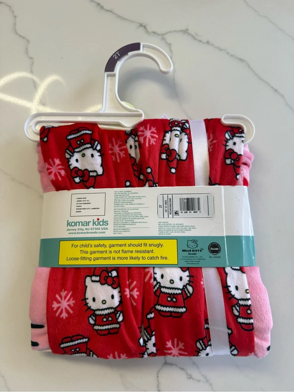 Hello Kitty Pink & Red Toddler 2-Piece Pajama Set with Cozy Socks